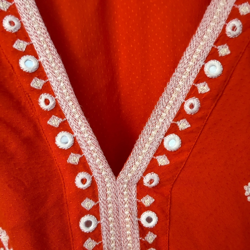Free People Boogie All Night Orange Red Top Size Large Lace Sleeves Boho Chic - Picture 6 of 11